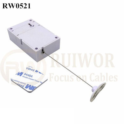 RW0521 Cuboid Anti Theft Pull Box With Retractable Cable And 33x19MM Oval Sticky Flexible Rubber Tips Cable End
