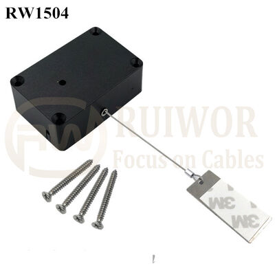 RW1504 Cuboid Multifunctional Retractable Cable With 45X19mm Rectangular Sticky Metal Plate Used In Supermarkets Security Retail Display