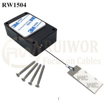 RW1504 Cuboid Multifunctional Retractable Cable With 45X19mm Rectangular Sticky Metal Plate Used In Supermarkets Security Retail Display