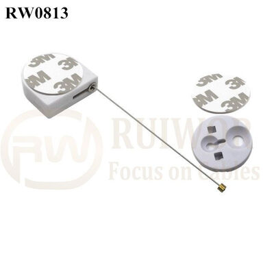 RW0813 D-Shaped Small Retractable Tether Plus Dia 30MMx5.5MM Circular Adhesive ABS Block As Security Equipment