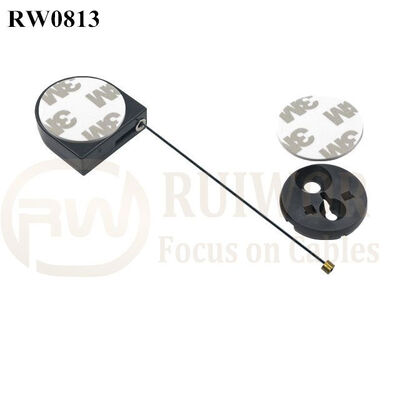 RW0813 D-Shaped Small Retractable Tether Plus Dia 30MMx5.5MM Circular Adhesive ABS Block As Security Equipment