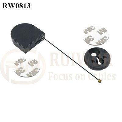 RW0813 D-Shaped Small Retractable Tether Plus Dia 30MMx5.5MM Circular Adhesive ABS Block As Security Equipment