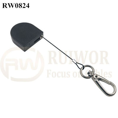 RW0824 D-Shaped Small Retractable Tether Plus Key Hook Wire Rope End As Tethered Mechanism