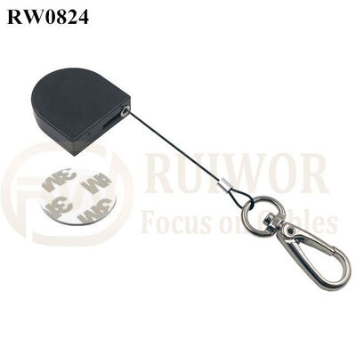 RW0824 D-Shaped Small Retractable Tether Plus Key Hook Wire Rope End As Tethered Mechanism