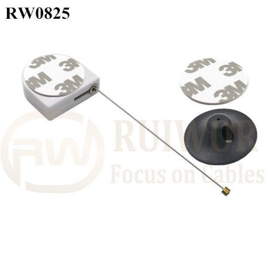 RW0825 D-Shaped Retractable Tether Plus Dia 38mm Circular Adhesive Plastic Plate Connector