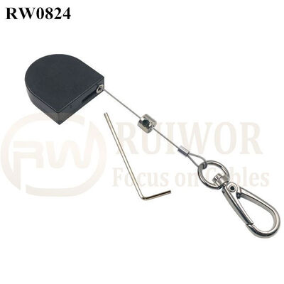 RW0824 D-Shaped Small Retractable Tether Plus Key Hook Wire Rope End As Tethered Mechanism