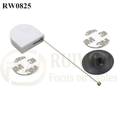 RW0825 D-Shaped Retractable Tether Plus Dia 38mm Circular Adhesive Plastic Plate Connector