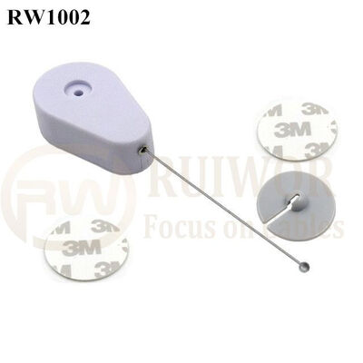 RW1002 Drop-Shaped Retractable Security Tether Plus Dia 30mm Circular Adhesive ABS Plate Store Anti Theft Display