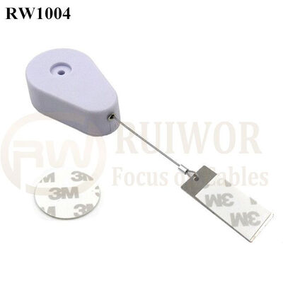 RW1004 Drop-Shaped Retractable Security Tether Plus 45X19mm Rectangular Sticky Metal Plate