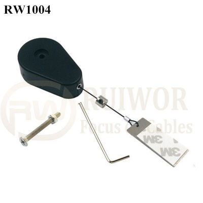 RW1004 Drop-Shaped Retractable Security Tether Plus 45X19mm Rectangular Sticky Metal Plate