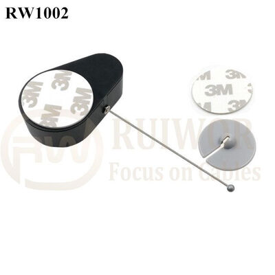 RW1002 Drop-Shaped Retractable Security Tether Plus Dia 30mm Circular Adhesive ABS Plate Store Anti Theft Display