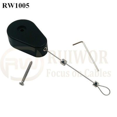 RW1005 Drop-Shaped Retractable Security Tether Plus Adjustalbe Lasso Loop By Small Lock And Allen Key For Anti Theft Display