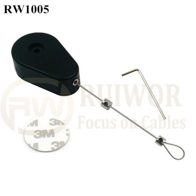 RW1005 Drop-Shaped Retractable Security Tether Plus Adjustalbe Lasso Loop By Small Lock And Allen Key For Anti Theft Display