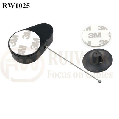 RW1025 Drop-Shaped Retractable Security Tether Plus Dia 38mm Circular Adhesive Plastic Plate