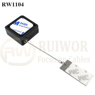 RuiWor RW1104 Square Retractable Anti-Theft Recoiler Pull Box Plus 45X19mm Rectangular Sticky Metal Plate