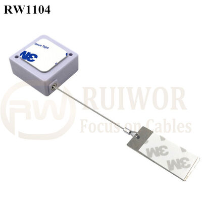 RuiWor RW1104 Square Retractable Anti-Theft Recoiler Pull Box Plus 45X19mm Rectangular Sticky Metal Plate