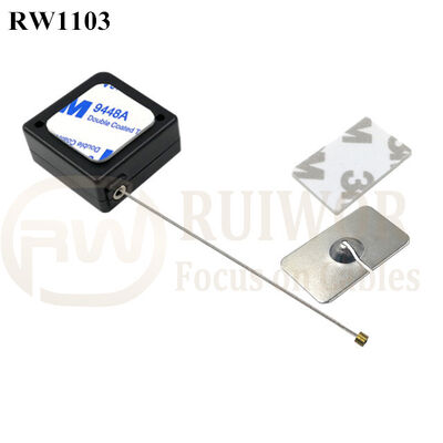 RuiWor RW1103 Square Retractable Anti Theft Pull Box Plus 35X20mm Rectangular Adhesive Metal Plate