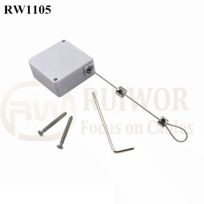 RuiWor RW1105 Square Retractable String Reel Plus Adjustalbe Lasso Loop By Metallic Lock Allen Key For Jewelry Security Display