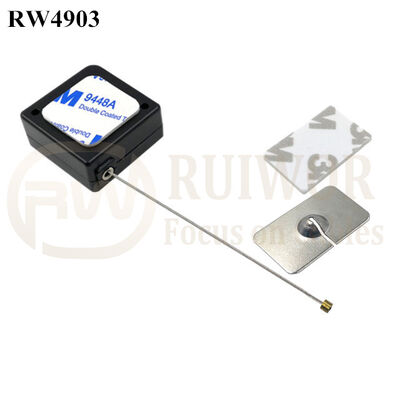 RW4903 Square Ratcheting Retractable Tether Plus Stop Function Plus Rectangular Adhesive Metal Plate