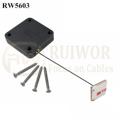 RW5603 Square Heavy Duty Retractable Cable Plus 35X22mm Rectangular Adhesive Metal Plate