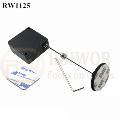 RuiWor RW1125 Enrouleur de câble en acier à ressort carré rétractable Plus plaque en plastique adhésive circulaire de 38 mm de diamètre